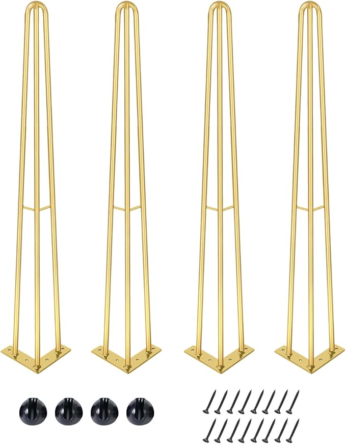 24Inch Hairpin Table Legs Golden Set of 4 Desk Legs,1300lbs Load Capacity ， Rodsfor Coffee Table, Night Stand Desk Bench，Desk, Bench Desk Dining End Table Chairs