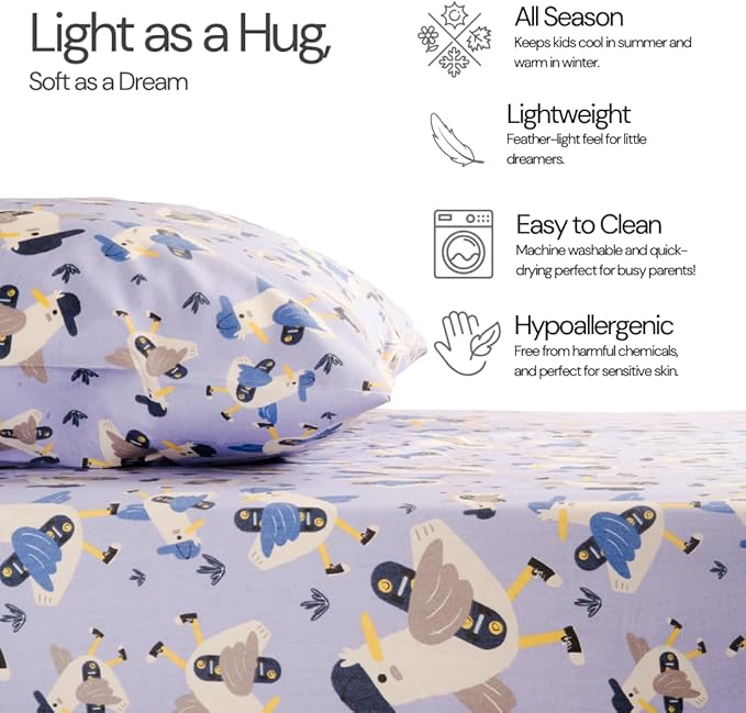 Salt Earth 100% Cotton 210TC Kids Bedsheet, Twin Fitted Sheet, Toddler Bed, 2 Piece Bedding Set- 1 Fitted Sheet and 1 Pillowcase, Themed Toddler Bed Sheets, Cute Sheets for Kids Bed (Duck)