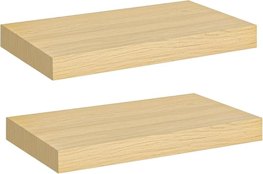 HOOBRO Floating Shelves for Wall, Wall Mounted Shelf Set of 2, 15.7" Hanging Shelf with Invisible Brackets, for Wall Decor Storage in Bathroom Bedroom Kitchen Living Room Office, Natural NL40BJ01