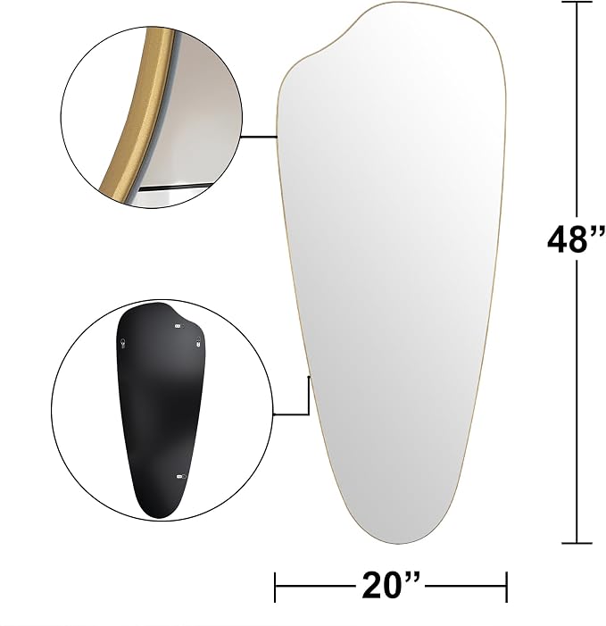 Irregular Wall Mirror Asymmetrical Mirror, Gold Mirror for Bathroom Living Room Entryway Bedroom, Decorative Modern Mirror, Tempered Glass, Shatterproof, Hangs Horizontally or Vertically (48" x 20")