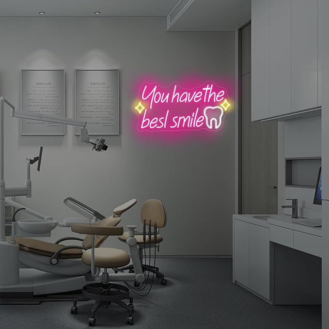 You have the best smile Neon sign, Wall Decor Dimmable Smile Neon Light Business Logo Sign, Dental clinic sign dental neon light, tooth dental care sign, Tooth & Brush Wall Art, Bathroom Wall Decor