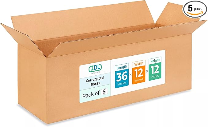 Exrta Large Shipping & Moving Boxes 36 x 12 x 12" (5-Pack) - Extra Strength 200 lb vs Regular - Corrugated Shipping Boxes for USPS - Packing Box for Moving - Cardboard Box by IDL Packaging