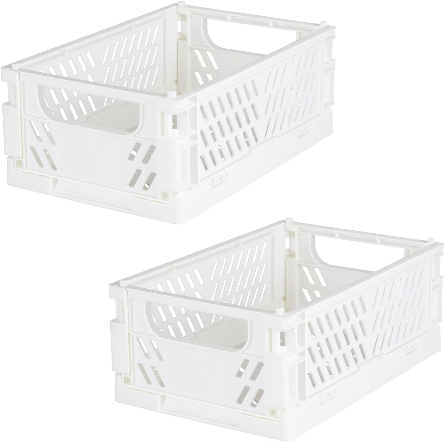 Tixill Mini Foldable Plastic Baskets - 2-Pack Collapsible Storage Crates for Home & Office | White (5.9x3.8x2.2)