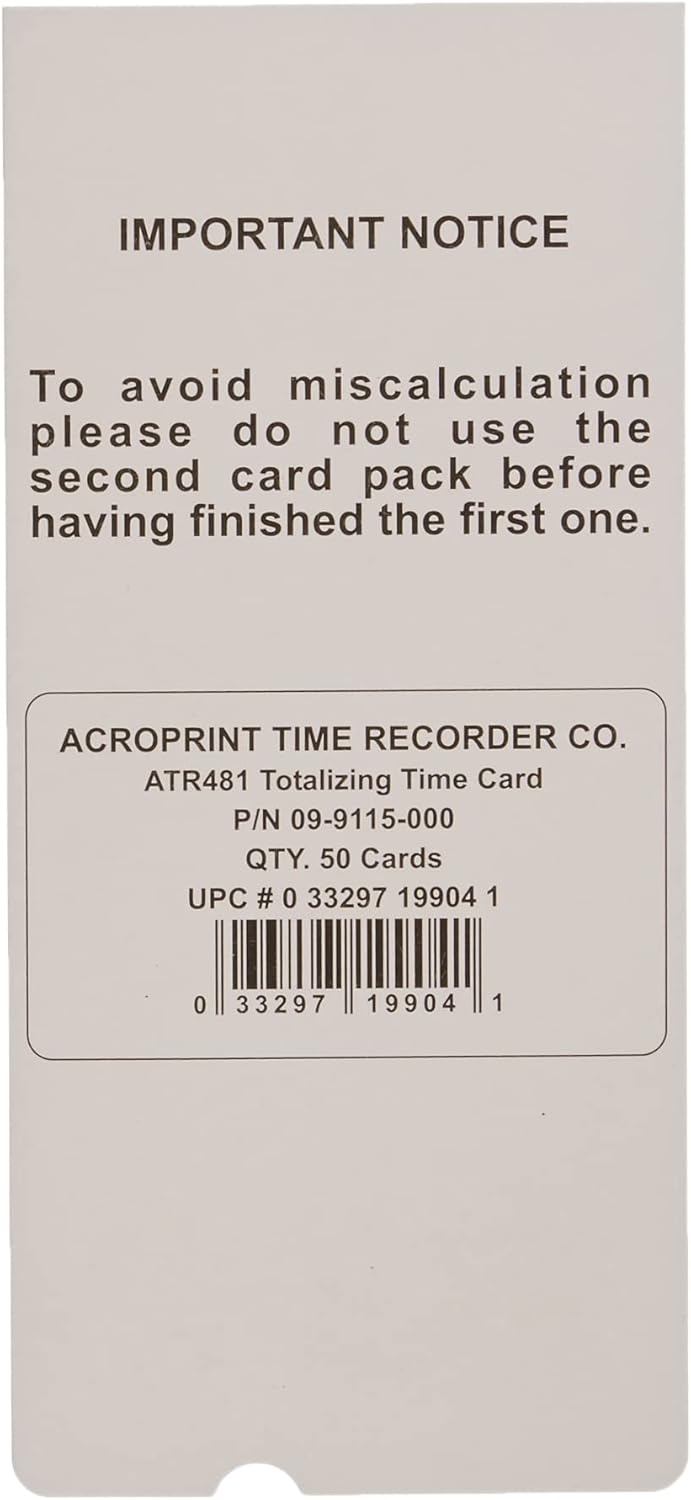 Acroprint Time Cards for ATR480 Time Clock - 50 Count Pack for Efficient Time Tracking
