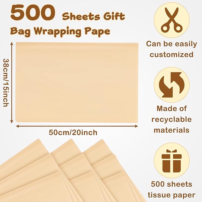 Qilery 500 Sheets Christmas Kraft Tissue Paper Bulk 15 x 20 Inch Wrapping Paper for Gift Bags Acid Free Tissue for Christmas Craft Supplies, Bouquets, Garlands, Forming Pompoms