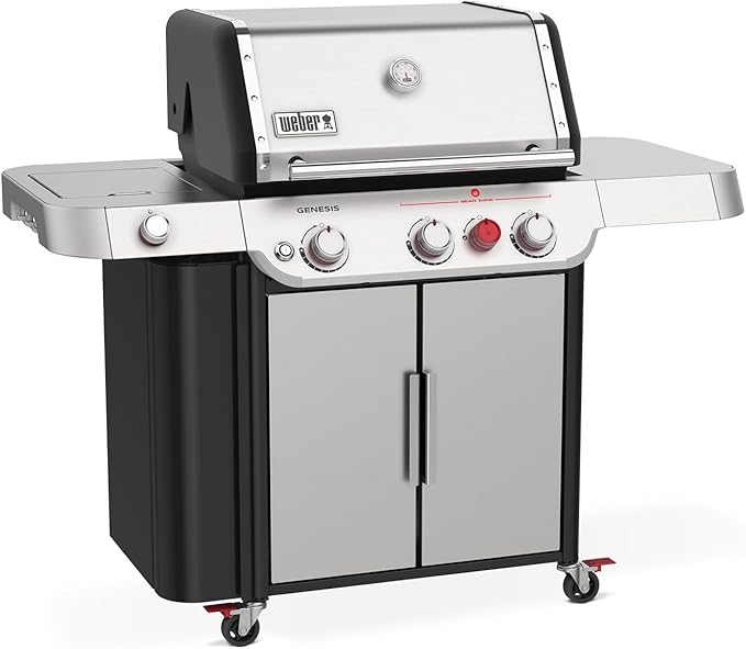 Weber Genesis S-335 Liquid Propane Gas Grill for Outdoor Cooking, 3 Burners and 1 Side Burner, Stainless Steel