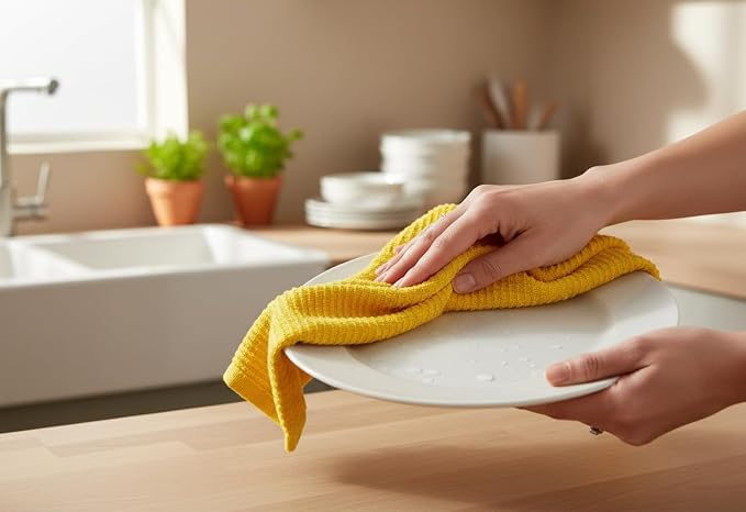 Serafina Home Yellow Kitchen Towels: 100% Cotton Soft Absorbent Ribbed Terry Loop, Set of 3 Multipurpose for Everyday Use Oversized 18" x 28" (Tuscan Lemon)