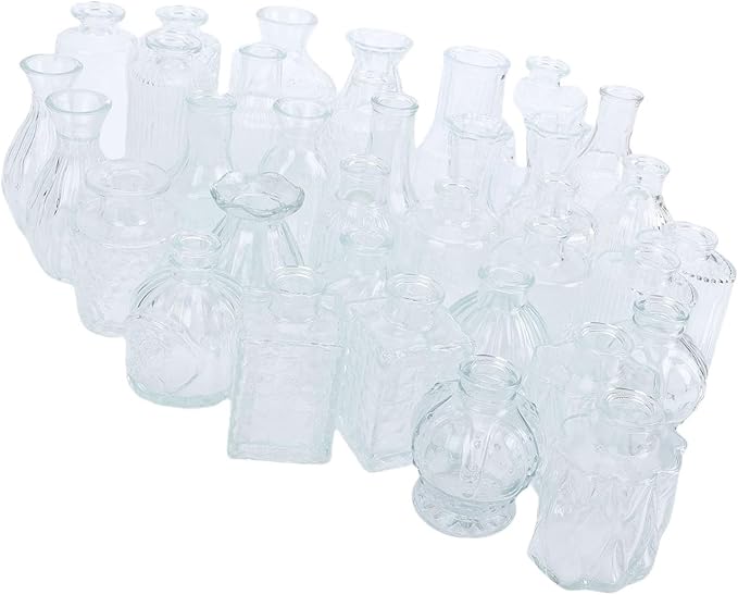 Zerodis Glass Bud Vases, Vases Vintage Elegant Small Flower Wedding Banquets Table Setting Decorative for Birthday Anniversary Tabletop Decor Glass Bud,Transparent