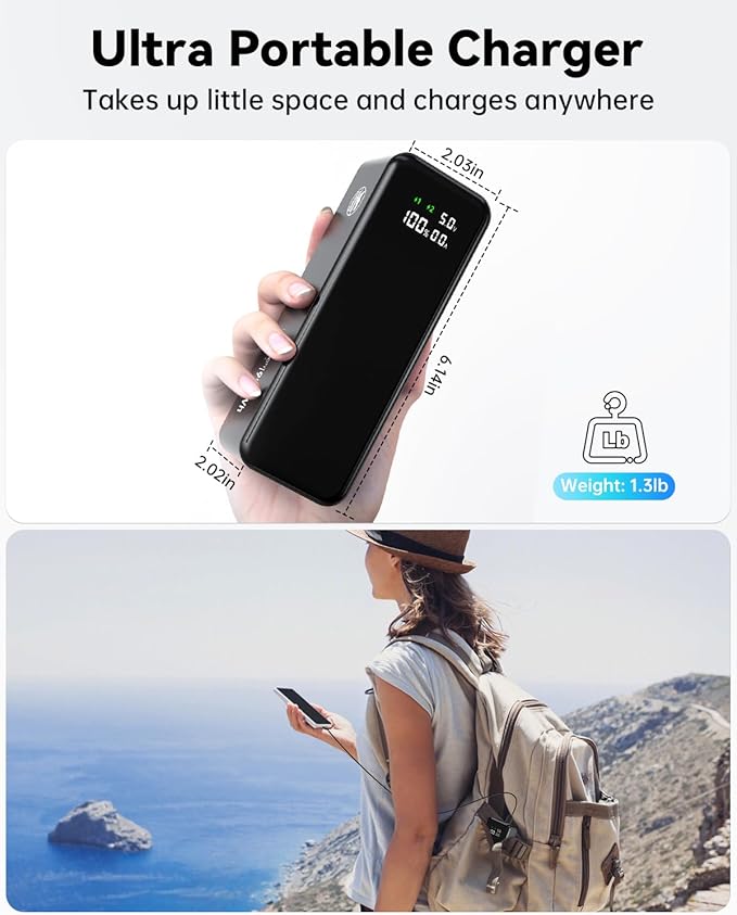 WOXABHSL 27000mAh 120W Fast Charging Power Bank, High Capacity 3-Port Laptop Portable Charger with Smart Display, Compatible with iPhone 16/15/14, Vision Pro, Samsung, MacBook & More