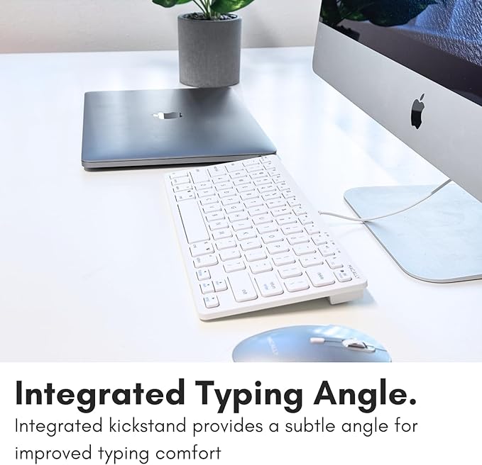 Macally USB Wired Keyboard for Mac and Windows PC - Plug and Play Apple Keyboard with 78 Scissor Switch Keys and 13 Shortcut Keys - Compact & Small That Saves Spaces and Looks Great - White