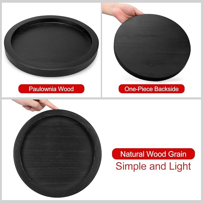 Rustic Decorative Wooden Serving Tray Home Decor Round Ottoman Coffee Table Trays Farmhouse Living Room Dinner Table Centerpiece Accessories Wood Candle Holder Tray for Kitchen Counter Bathroom Vanity