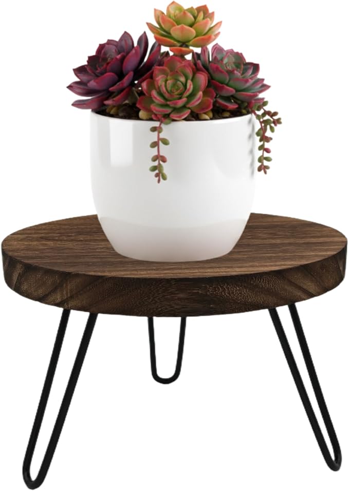 Wood Plant Stand Indoor Outdoor, 10'' Wooden Planter Stands Fit 5-12 Inch Pot, Plant Stool Flower Pot Stand Gardening Display Pedestals for Decor Living Room Balcony, Office, Patio