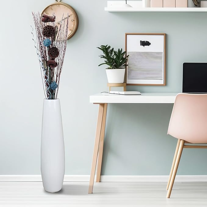 Ceramic White Floor Vase 28 Inches Tall Flower Holder Decorative Large Vases for Table Centerpieces Shelf Home Decor Living Room Branches Sky-Dried Flower Arrangement Simple Decorative