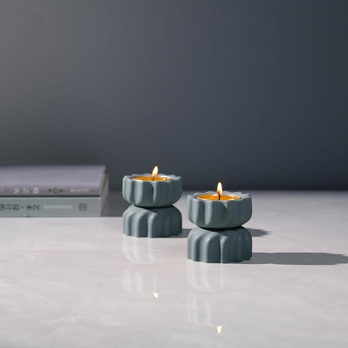 Spiral Grain Tealight Candle Holder Set of 2; Cement Tea Light Votive Candle Holder with a Twist; Decorative Small Cement Tea Light for Coffee or Dining Table Decor; 2 x 2.1 Inches