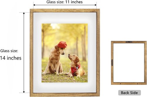 DLQuarts Floating Photo Frame - Double Glass Display for 11x14 Photos | Solid Wood, 2 Pack, Carbonized Brown