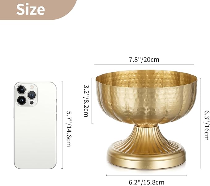 NUPTIO Gold Vases for Centerpieces Wedding: Hammered Brass Compote Vases for Small Flowers Arrangements - Metal Pedestal Bowl for Table Home Decor Set of 10