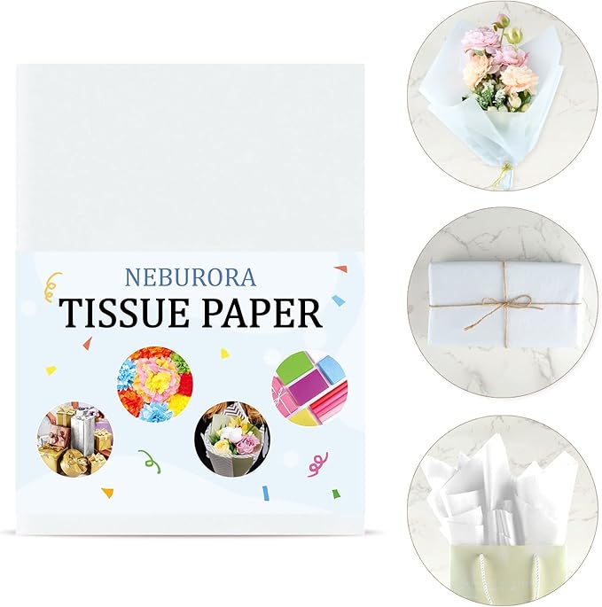 NEBURORA 120 Sheets White Tissue Paper 14 x 20 Inches White Wrapping Tissue Paper Bulk for Gift Bags Packaging Floral Filler Crafts Birthday Christmas Wedding Decor