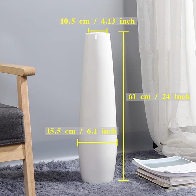 White Ceramic Floor Vase 24 Inches Tall Flower Holder Decorative Large Vases for Table Centerpieces Shelf Home Decor Living Room Branches Sky-Dried Flower Arrangement Simple Decorative
