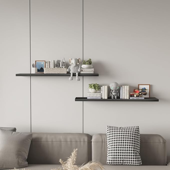 SAUMONIERES Floating Wall Shelves for Bedroom Bathroom Wall Mounted Solid Wood 36 Inches Long Shelf Set of 2, Espresso Floating Shelves