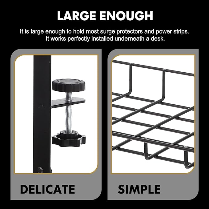 Under Desk Cable Management Tray No Drill Cord Organizer Holder Large Capacity Wire Rack for Office Desk Cable Storage 500Mm Black