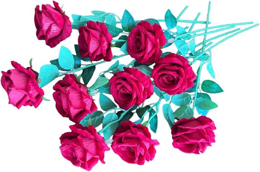 10 Pcs Artificial Rose Bouquets in Faux Flowers with Flannel and Silk-Like Touch Highly Realistic Handmade Ideal for Wedding Hotel Decorations as Well as Festival Party Decoration Gift & Props (red)