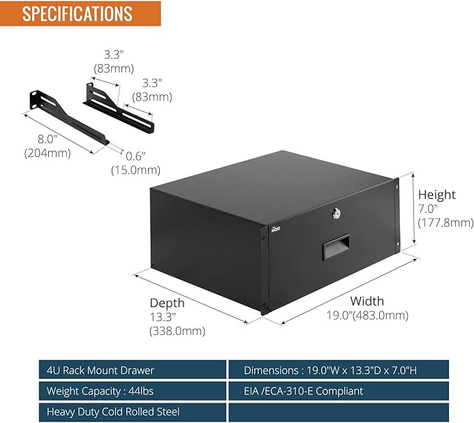 Tecmojo 4U Rack Drawer,Rack Mount Drawer for 19in Network Equipment/Server/AV Rack or Cabinet Enclosure,Sliding and Lockable Server Rack Drawer - Load-Bearing 44lb (20kg),with Cable Management Holes