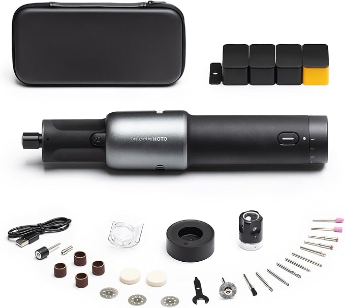 HOTO 4V Cordless Rotary Tool Kit, 5-Speed 25000RPM Powerful Engraving Pen with LED Light, USB-C Rechargeable, 35 Accessories for 3D Printing Sanding, Polishing, Drilling, Carving, Cutting DIY Crafts