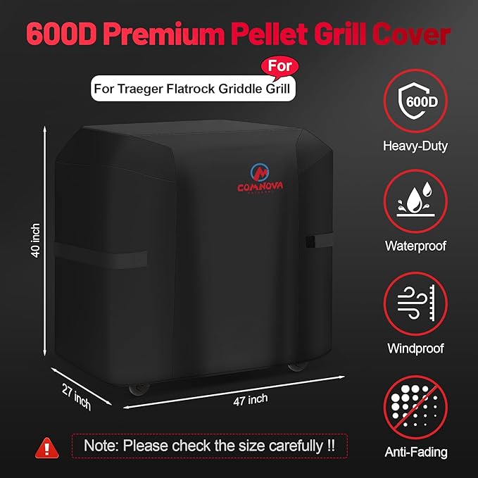 Comnova Grill Cover for Traeger Flatrock - Premium Flat Top Griddle Cover for Traeger Waterproof & Heavy Duty, 600D Gas BBQ Cover Accessory for Treager Flatrock Flat Top Grills (BAC751)