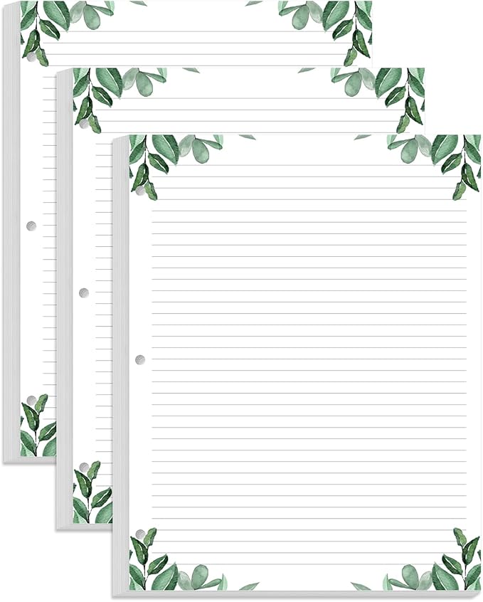 (3-Pack) Letter Size Lined Refill Paper, 3-Hole Punched Ruled Filler Paper, 300Sheets / 600Pages Loose-Leaf Line Paper, 100gsm White Paper, 8.5'' x 11'', Leaf