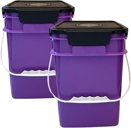 House Naturals 4 Gallon Square Food Grade Plastic Bucket with Lid, Made in USA (Pack of 2) (Purple)