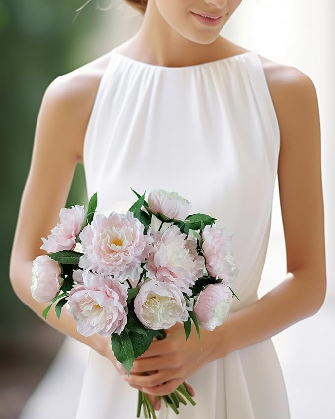 Premium Pink Peonies Artificial Flowers, Fake Silk Peony Flowers with Stems, Faux Florals for Wedding Bridal Bouquets, Floral Arrangements, Table Centerpieces, Home Decorations