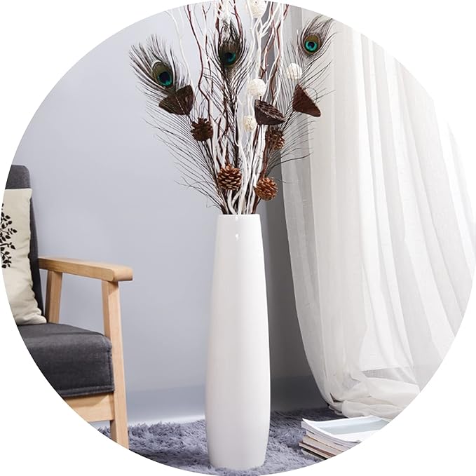 White Ceramic Floor Vase 24 Inches Tall Flower Holder Decorative Large Vases for Table Centerpieces Shelf Home Decor Living Room Branches Sky-Dried Flower Arrangement Simple Decorative