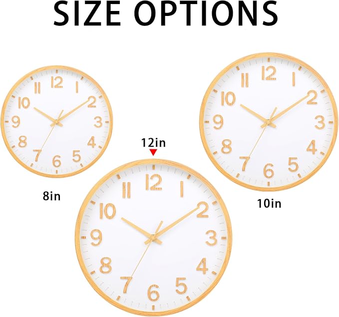 Wall Clocks Battery Operated 12 inch Modern Wall Clock,Silent Non Ticking Wall Clock for Living Room Bedroom Kitchen Office Classroom Decor (Wood Grain Yellow White)