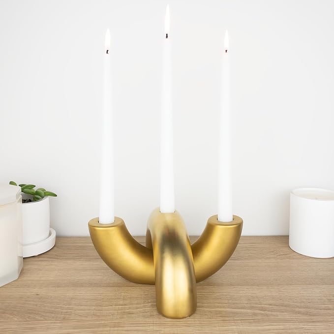 Taper Candle Holder Set - Candle Stick Holders for Dining Room Table, Entryway Table, or Fireplace Mantel - Modern Candelabra Home Decor (Gold)