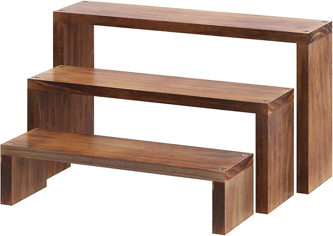 Plant Stand Shelf for Desk Window Sill Countertop Succulent Stand Desktop Shelf 3 Tiers Small Wooden Tabletop Ladder Plant Shelves for Cupcake Stand Riser Spice Rack Holder