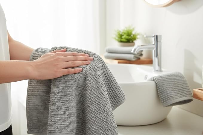 Serafina Home Light Grey Gray Kitchen Hand Dish Towels: Oversized 28" x 18", 100% Cotton Cloth Soft Cleaning Drying Absorbent Ribbed Design, Set of 3 Multipurpose for Everyday Use