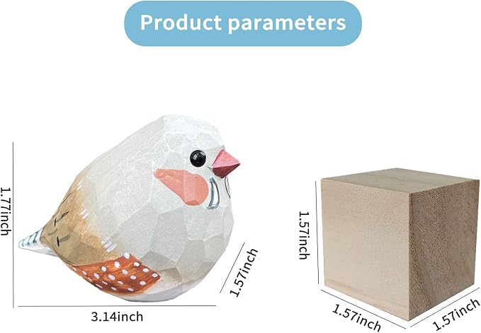 Bird Figurines Hand Carved Painted Wooden Statues for Home Decor, Gift for Bird Lovers,Housewarming, Birthday, Christmas, Anniversaries (NO.07-Grey Zebra Finch)