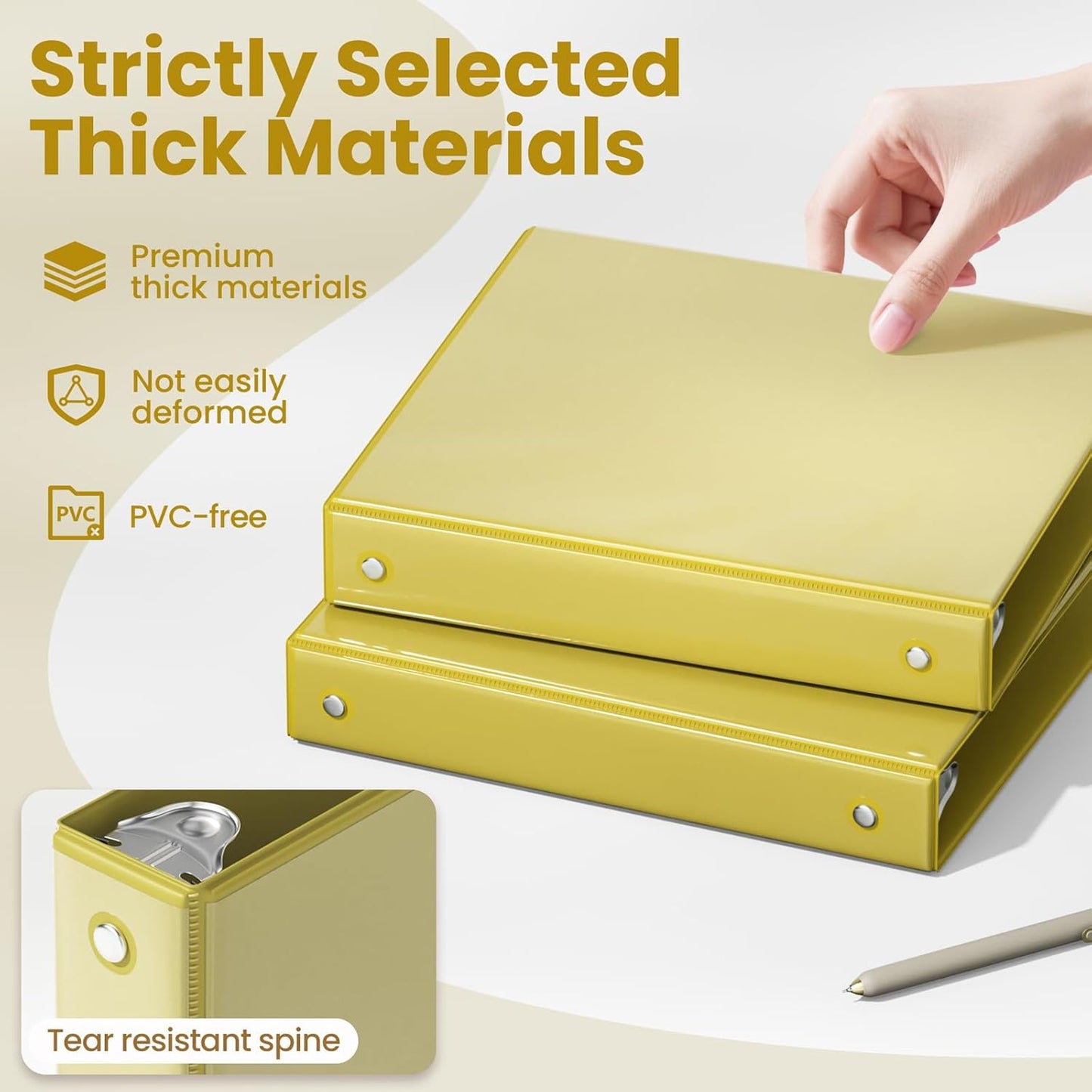 SUNEE 3 Ring Binder - 1 Inch Clear View PVC-Free Binder | Fits 8.5x11 Inches - Yellow for School or Office