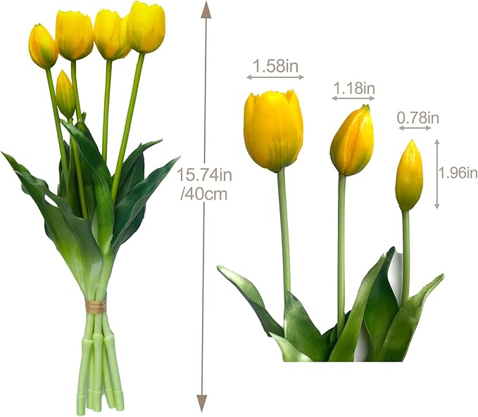 10 Pcs Fake Tulips Tulips Artificial Flowers Real Touch Fake Flowers Artificial Flower Bouquet for Home Table Party Wedding Decoration(Yellow)