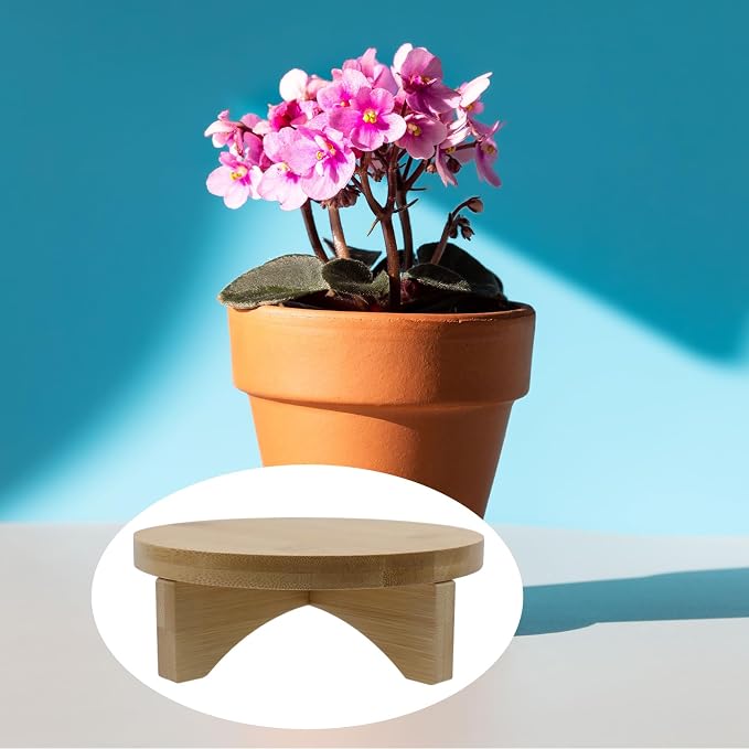 Oedema 6 Inch Indoor Plant Stand Round Solid Wood Flower Stand Mid Century Modern Plant Stand for Displaying, Small Plants, Desktop, Office & Home Decor, 6.02inch/153mm
