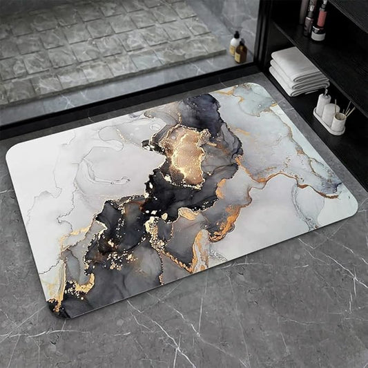 Diatomaceous Earth Bath Mat,Grey Gold Marble Non-Slip Volume Super Absorbent Fast Drying for Bathroom Kitchen Door mat,Eco-Friendly Easy to Clean 20×31Inch (50 * 80cm)