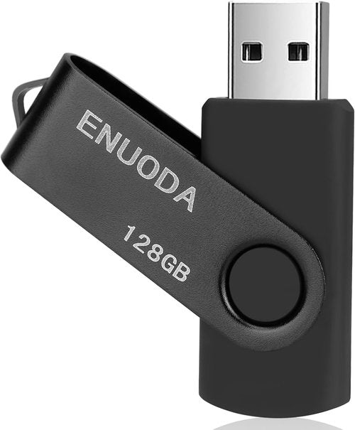 ENUODA 128GB Flash Drive - Swivel Design USB 2.0 Memory Stick for Laptop & PC (Black)