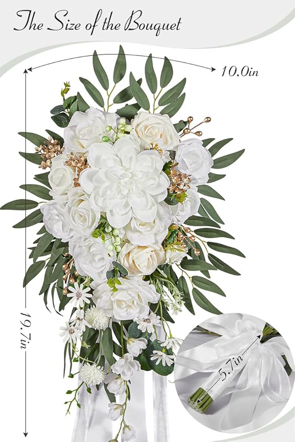 Serwalin 10 Inch Wedding Bouquets for Bride,Ivory Bridal Bouquet of Fake Flowers, Bridesmaid Bouquets for Wedding Ceremony Bridal Shower and Anniversary Day Decor