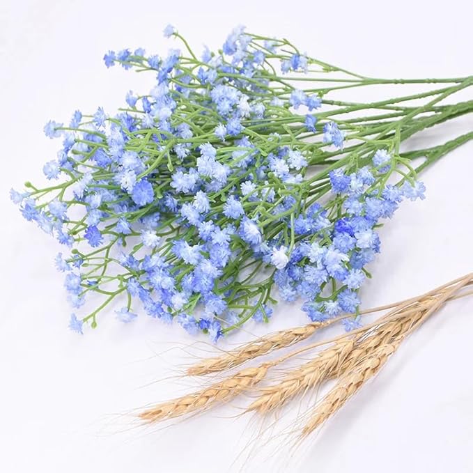 JIFTOK Babys Breath Artificial Flowers, 12 Pcs Fake Flowers Gypsophila Bouquet Fall Flowers Artificial for Decoration, Real Touch Silk Flower for Wedding Christmas DIY Party Home Garden Office(Blue)