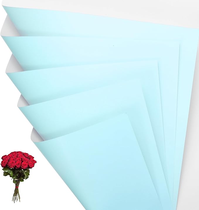 PATIKIL Flower Gift Wrapping Paper, 20 Sheets Double Sided Waterproof Bouquet Paper Wrap Florist Packaging Floral Papers for Wedding DIY Craft Valentine Mother's Day, Blue