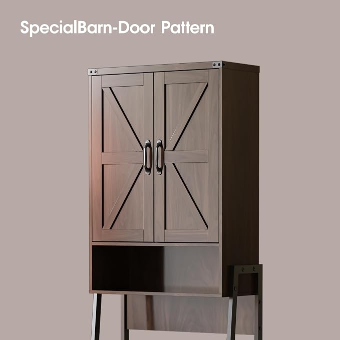 Vabches Over The Toilet Storage Cabinet with 2-Door Design Bathroom Organizers and Storage with Anti-Tip Device Over Toilet Organizer with Shelves for Bathroom,Restroom,Laundry Espresso