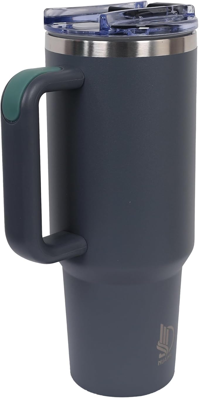 40oz Insulated Tumbler with Handle, Leakproof Straw Lid & Carry Handle - Double Wall Vacuum Insulation Keeps Ice 24 Hours, BPA Free Stainless Steel Water Bottle (Charcoal)
