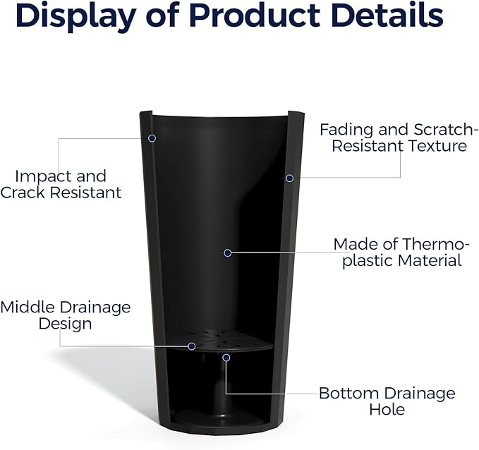 23.6" Tall Outdoor Planters Set of 2, Large Planters for Outdoor Plants for Porch Decor with Drainage Hole, Wide Stripe Design Porch Flower Pots for Indoor Pot Patio/Garden, Black