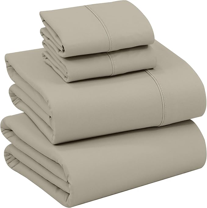 RUVANTI 100% Cotton King Size Sheets Set, 4 Pieces, Soft & Breathable Percale Weave Bedding, Deep Pocket 16", Hotel Standard, Crisp Cool Feel, Durable, Perfect Dyed Bed Sheet, Taupe