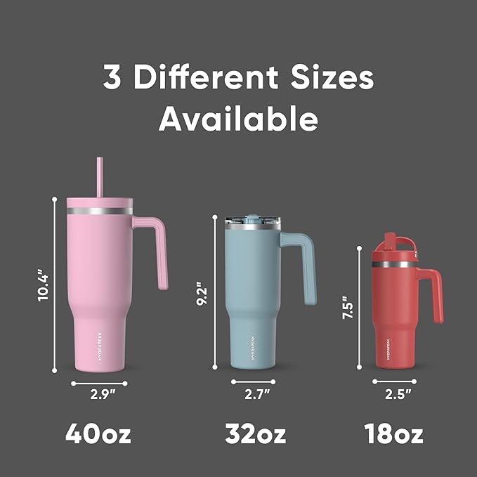 Hydrapeak Voyager 40 Oz Stainless Steel Tumbler with Handle, Insulated Water Bottle With Straw & Lid, Cupholder Friendly Reusable Travel Mug (Black Leopard)